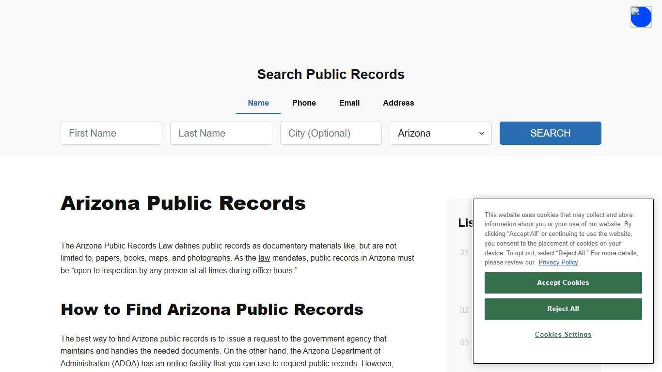 Arizona Public Records Online - ThePublicIndex